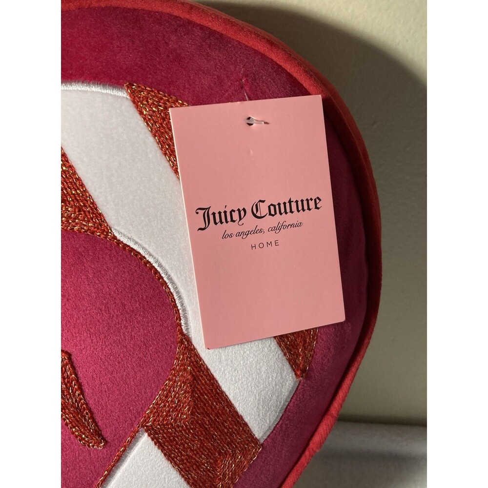 Juicy Couture Decorative Pillow Pink Heart 20” X 18” Candy Cane Valentines Xmas - Picture 6 of 16